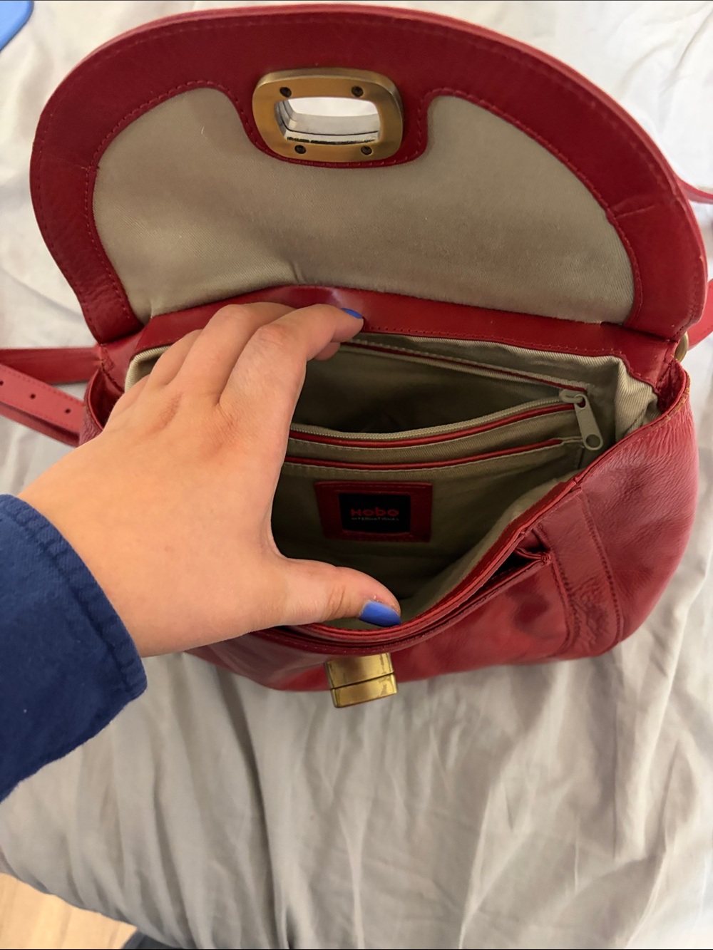 HOBO Red Leather Crossbody Bag with Gold Hardware - Picture 7 of 8